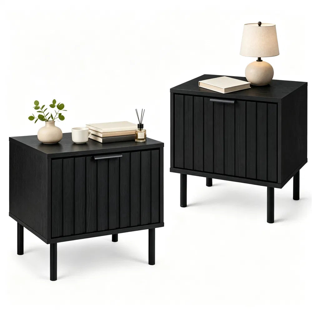 The Sable Fluted Drawer Nightstands, Black, Set of 2