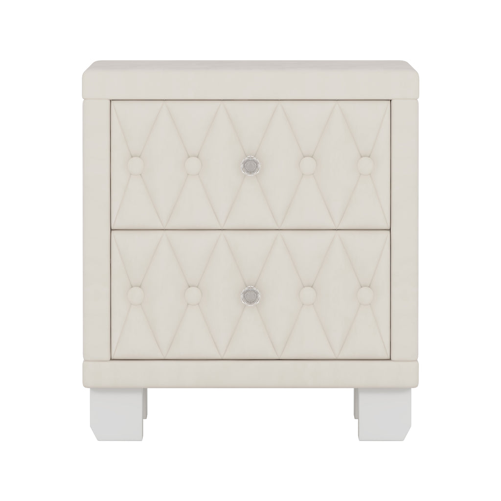 The Odette Button-Tufted Velvet Nightstand, Cream