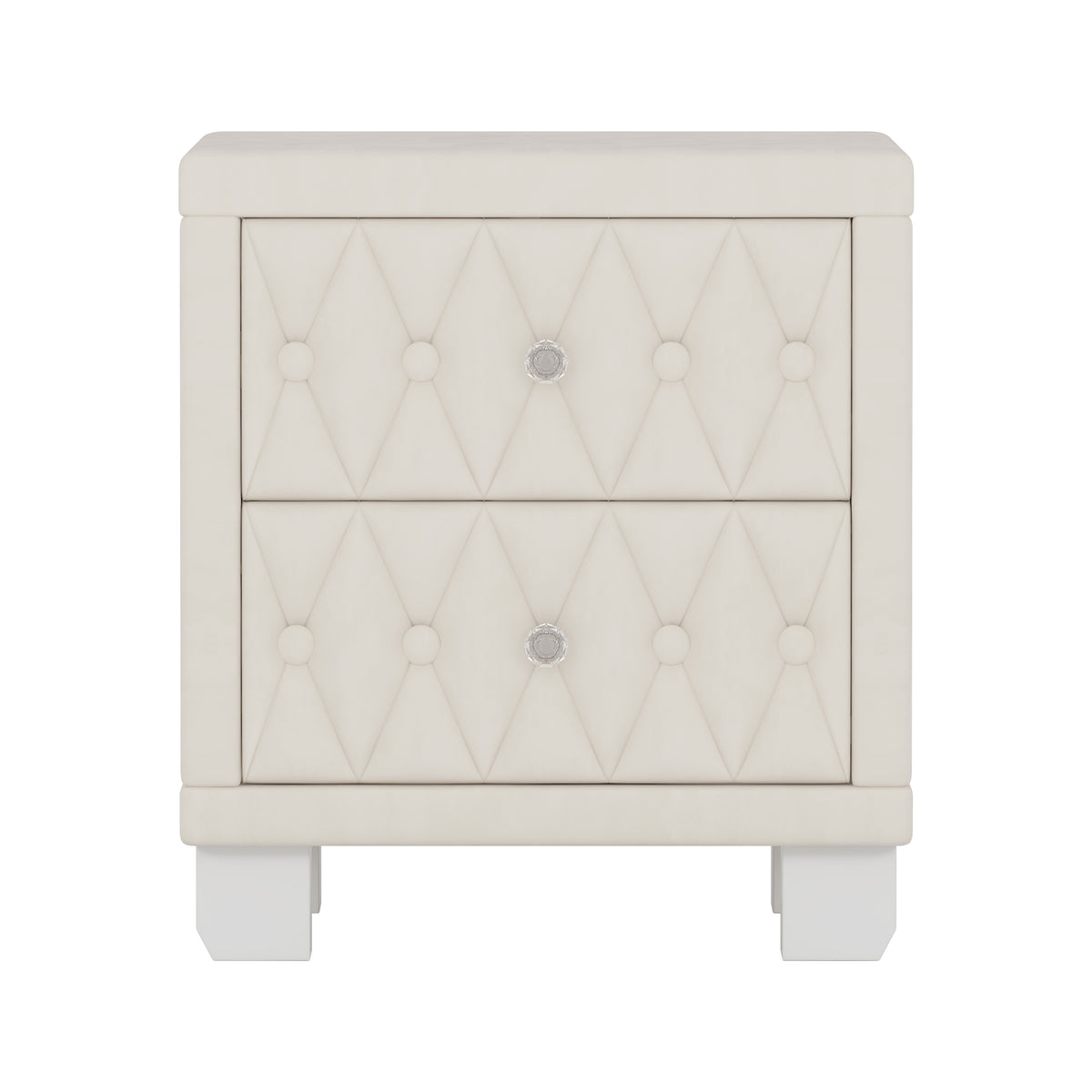 The Odette Button-Tufted Velvet Nightstand, Cream