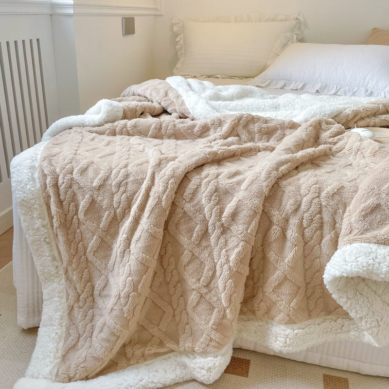 The Wren Cable-Textured Sherpa Throw Blanket, Reversible
