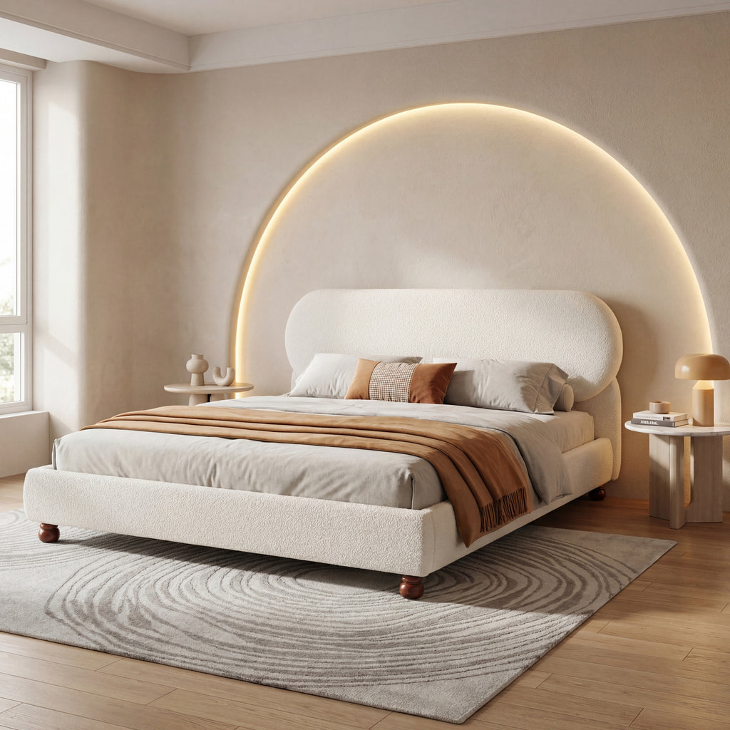 The Selene Cloud Boucle Platform Bed, Cream, Queen