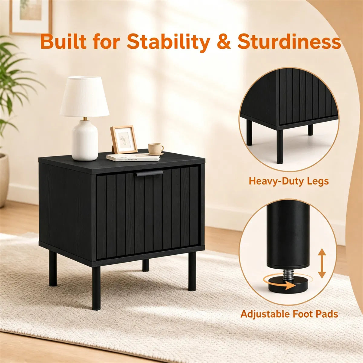 The Sable Fluted Drawer Nightstands, Black, Set of 2