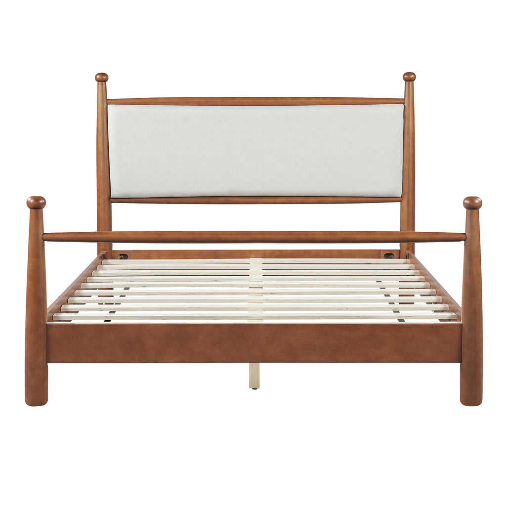 The Hollis Walnut Four-Post Bed, Cream Upholstered Headboard, Queen