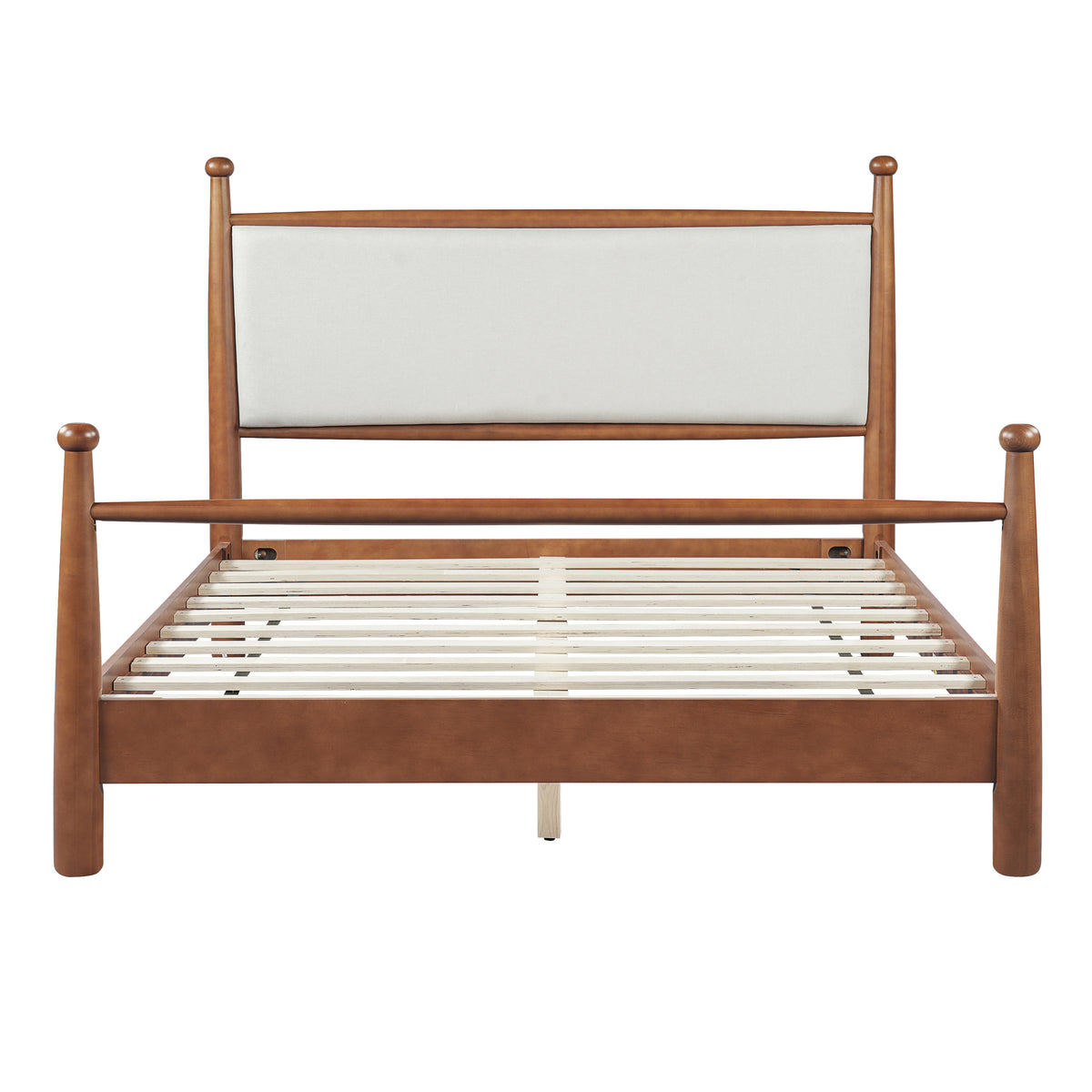 The Hollis Walnut Four-Post Bed, Cream Upholstered Headboard, Queen