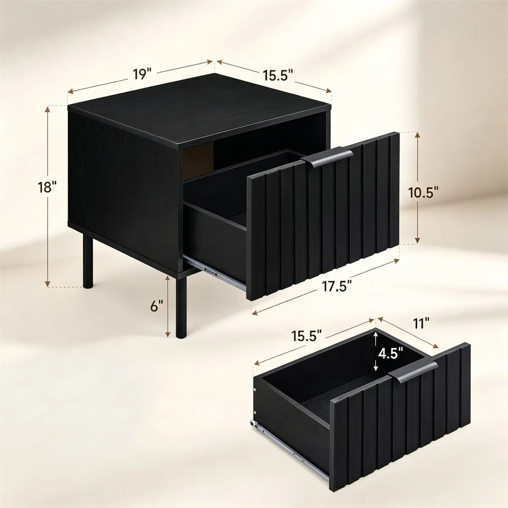 The Sable Fluted Drawer Nightstands, Black, Set of 2