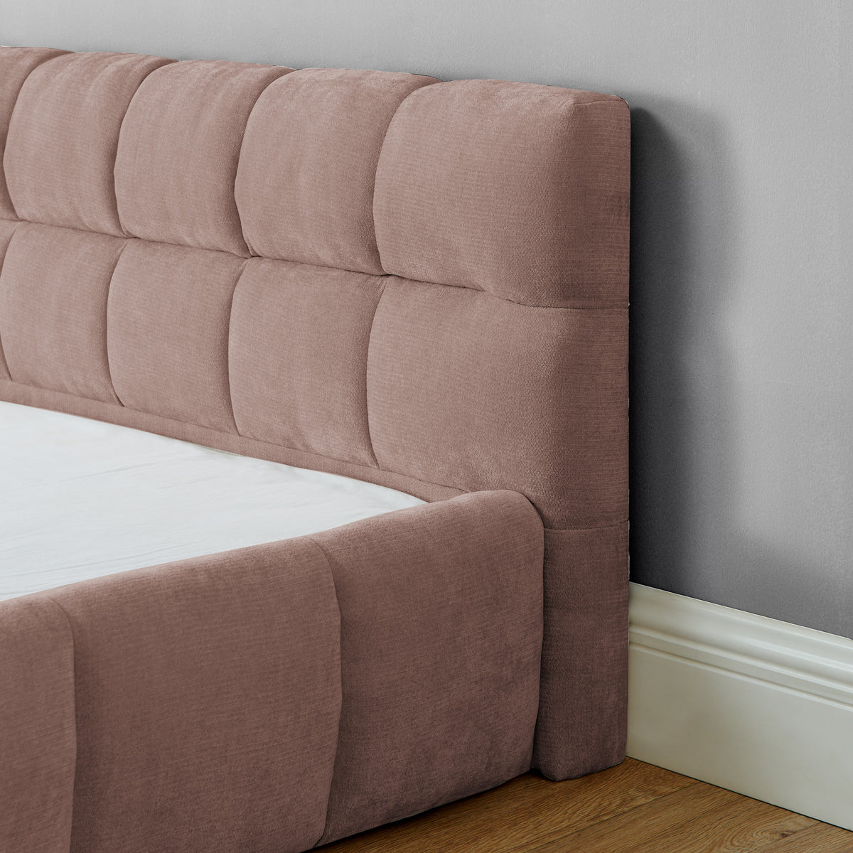 The Rosalie Channel Tufted Floor Bed, Blush Pink Chenille, California King