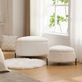 The Juniper nesting storage ottomans, set of 2, ivory faux fur, styled in a bright living room