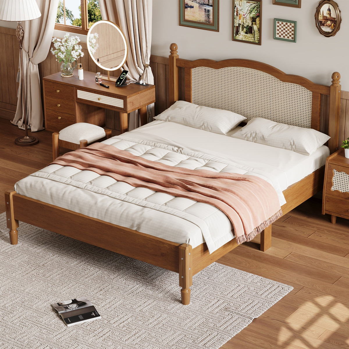 The Calla Rattan Arch Platform Bed, Walnut, Queen