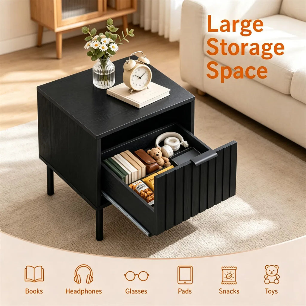 The Sable Fluted Drawer Nightstands, Black, Set of 2