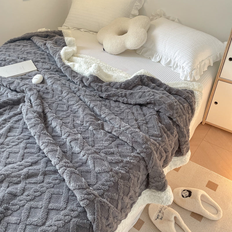 The Wren Cable-Textured Sherpa Throw Blanket, Reversible