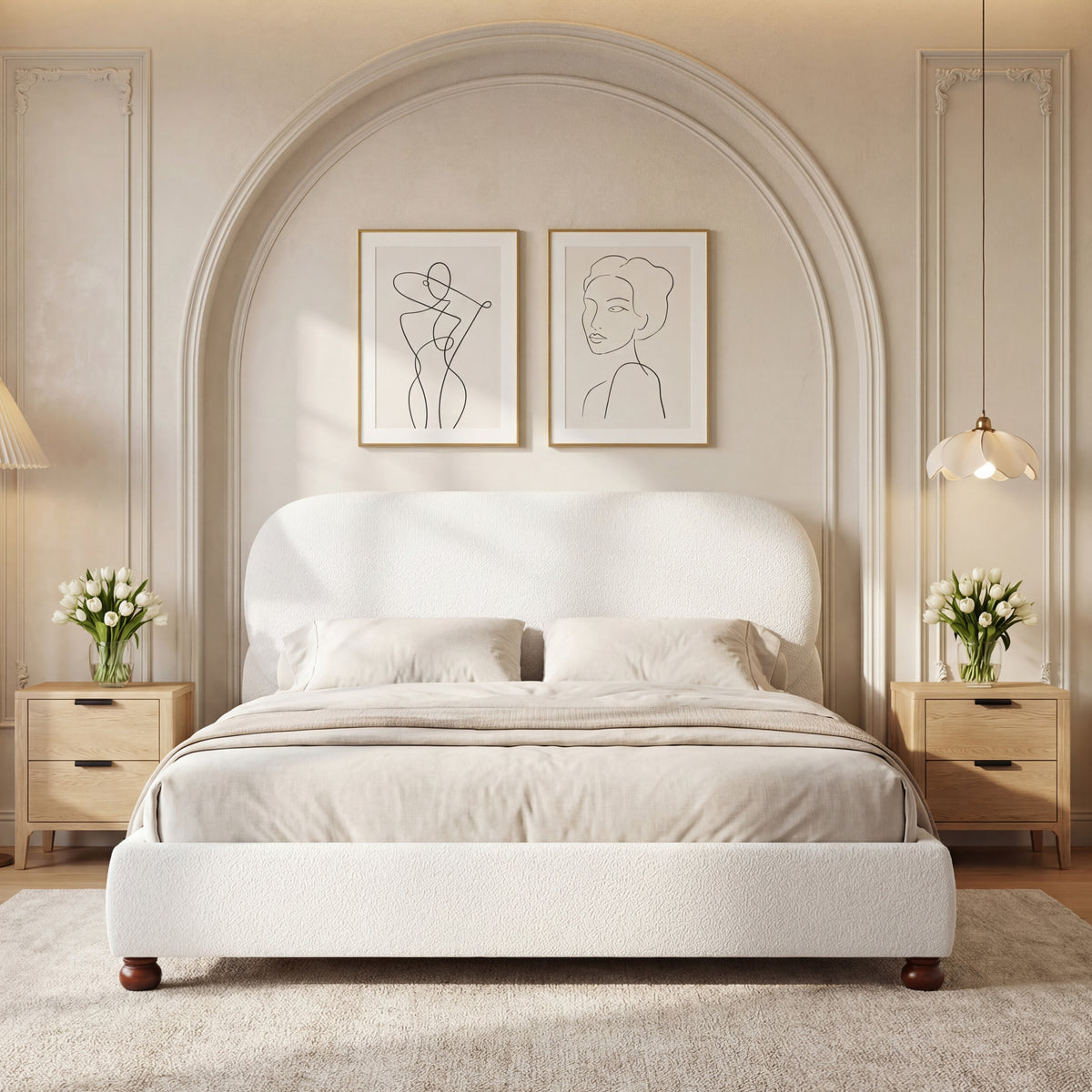 The Selene Cloud Boucle Platform Bed, Cream, Queen