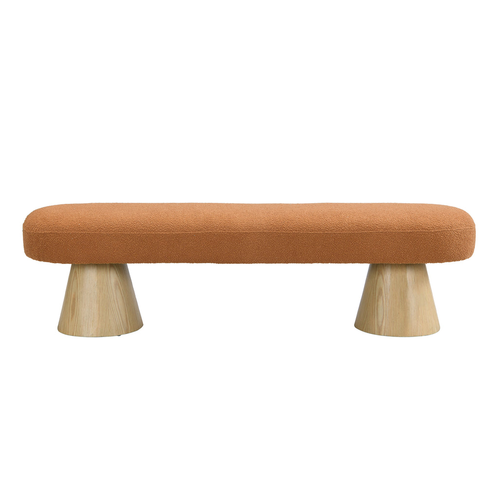 The Clementine Oval Boucle Bench, Rust Orange, 64 in