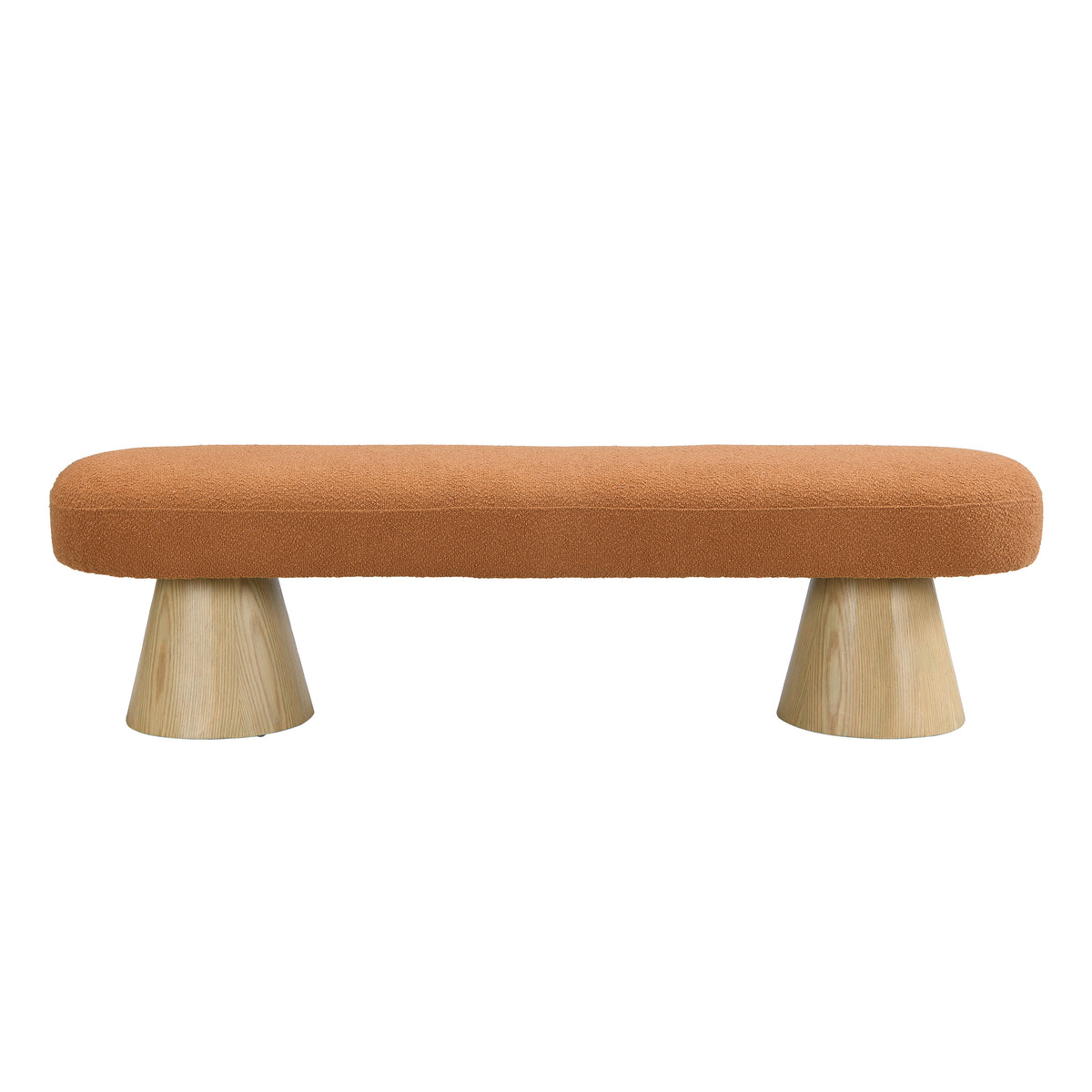The Clementine Oval Boucle Bench, Rust Orange, 64 in