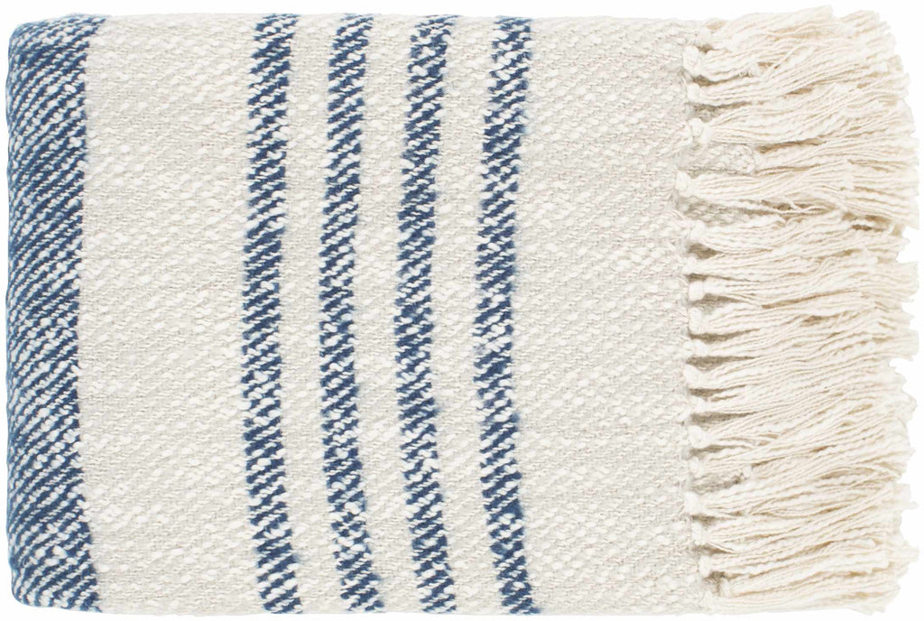 The Harlow Hand-Woven Fringed Throw, Cream and Navy Stripe