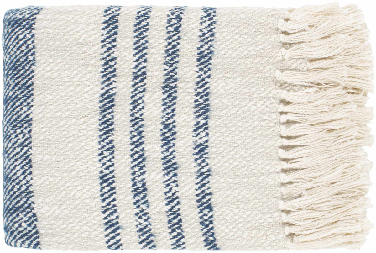 The Harlow Hand-Woven Fringed Throw, Cream and Navy Stripe