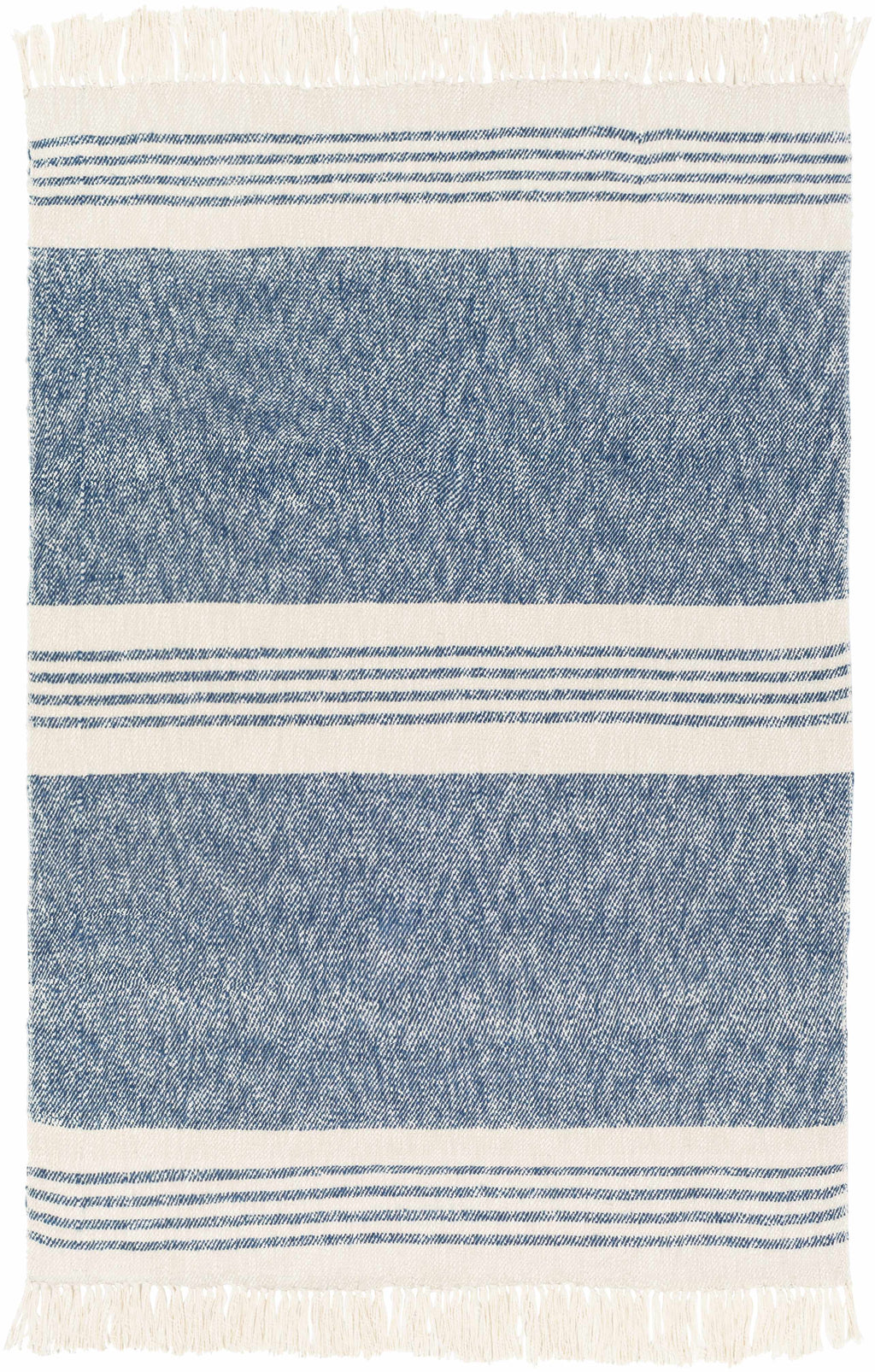 The Harlow Hand-Woven Fringed Throw, Cream and Navy Stripe