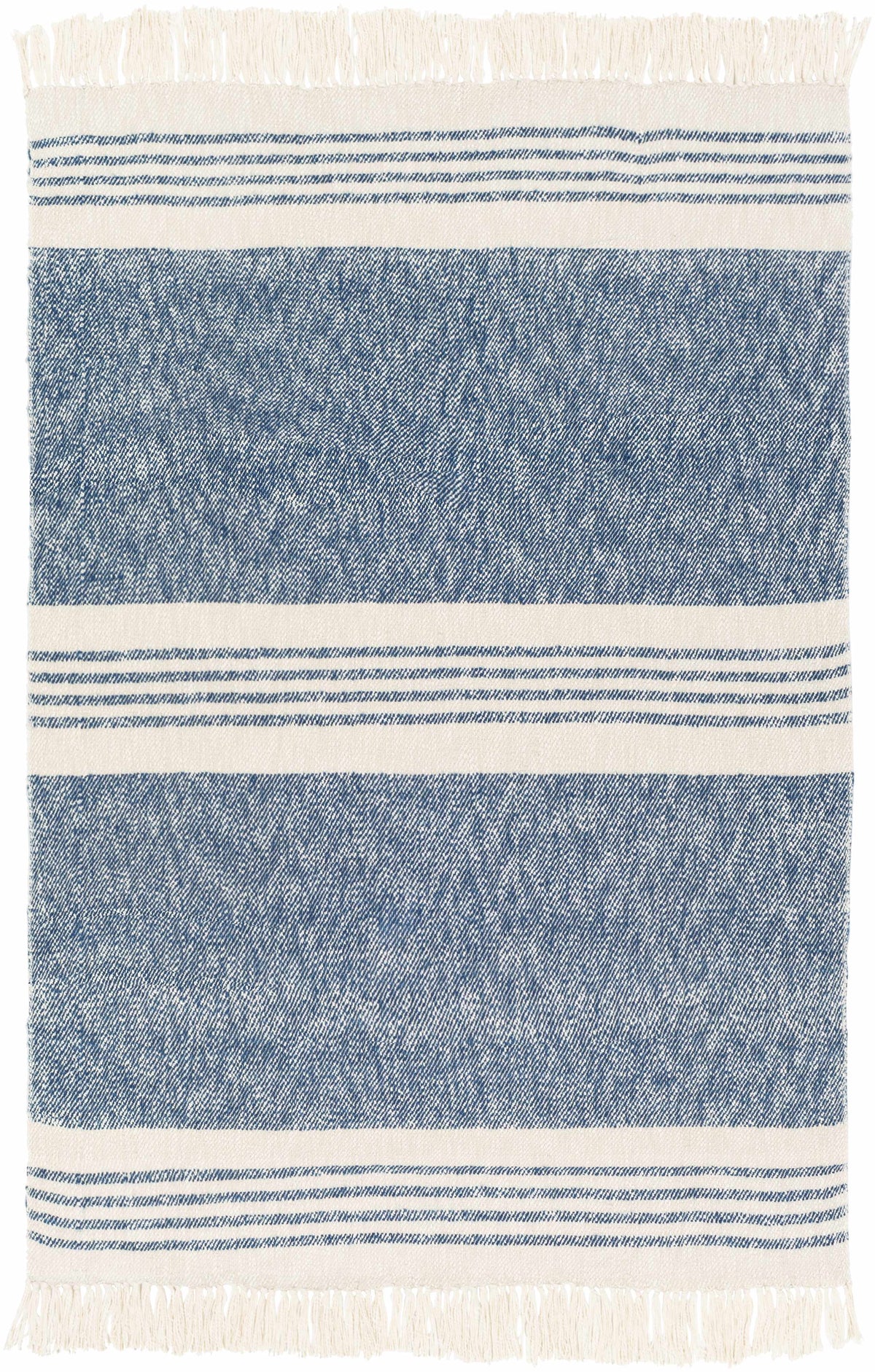 The Harlow Hand-Woven Fringed Throw, Cream and Navy Stripe