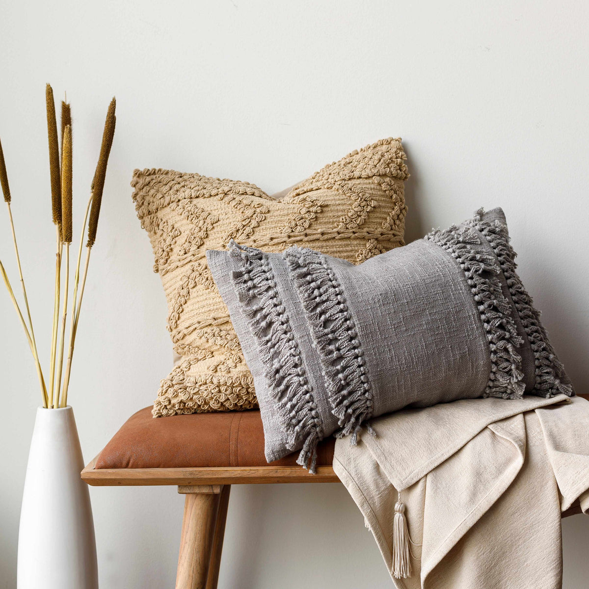 The Elsie Tasseled Woven Cotton Throw, Beige