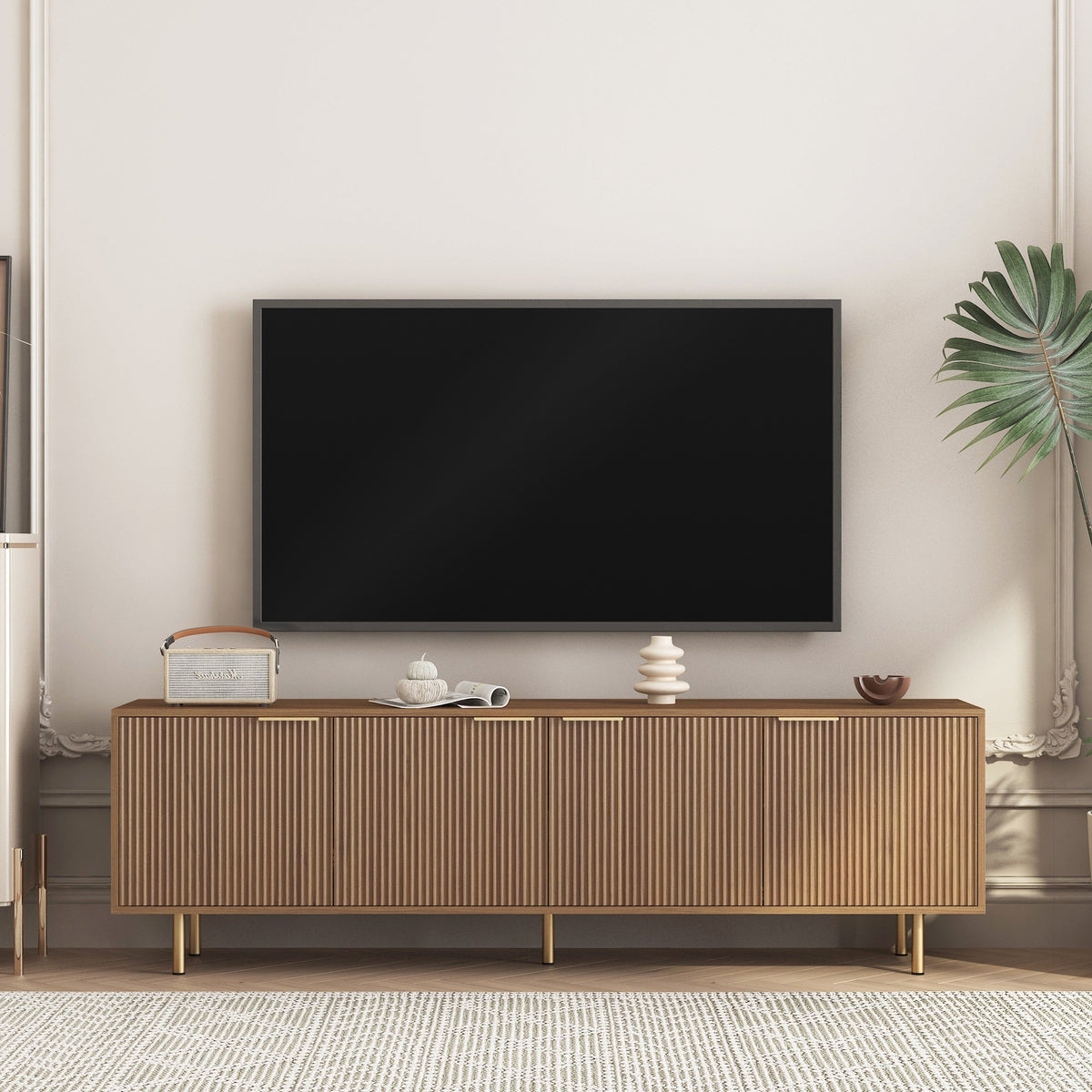 The Linden Fluted Media Console, Warm Wood, 68 in