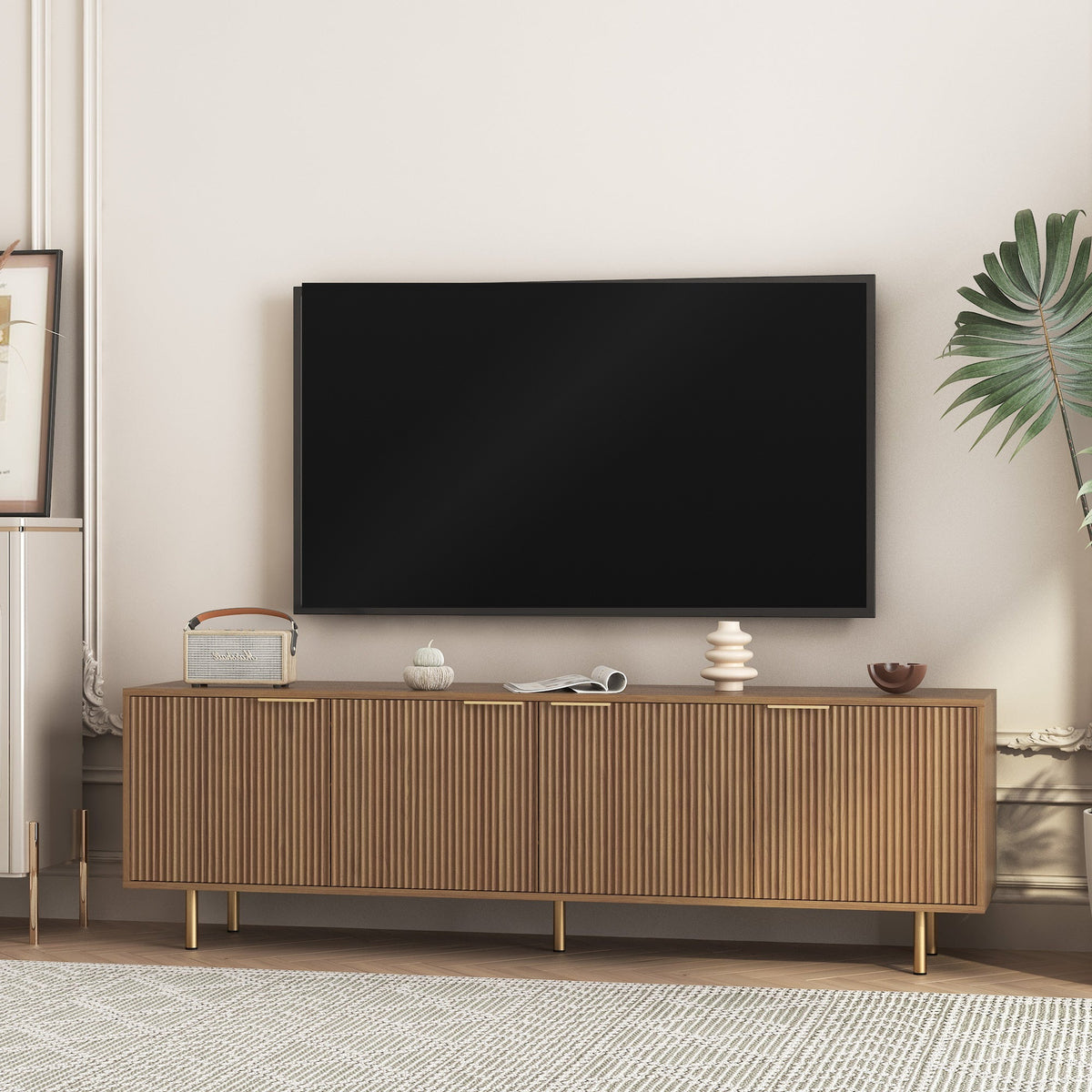 The Linden Fluted Media Console, Warm Wood, 68 in