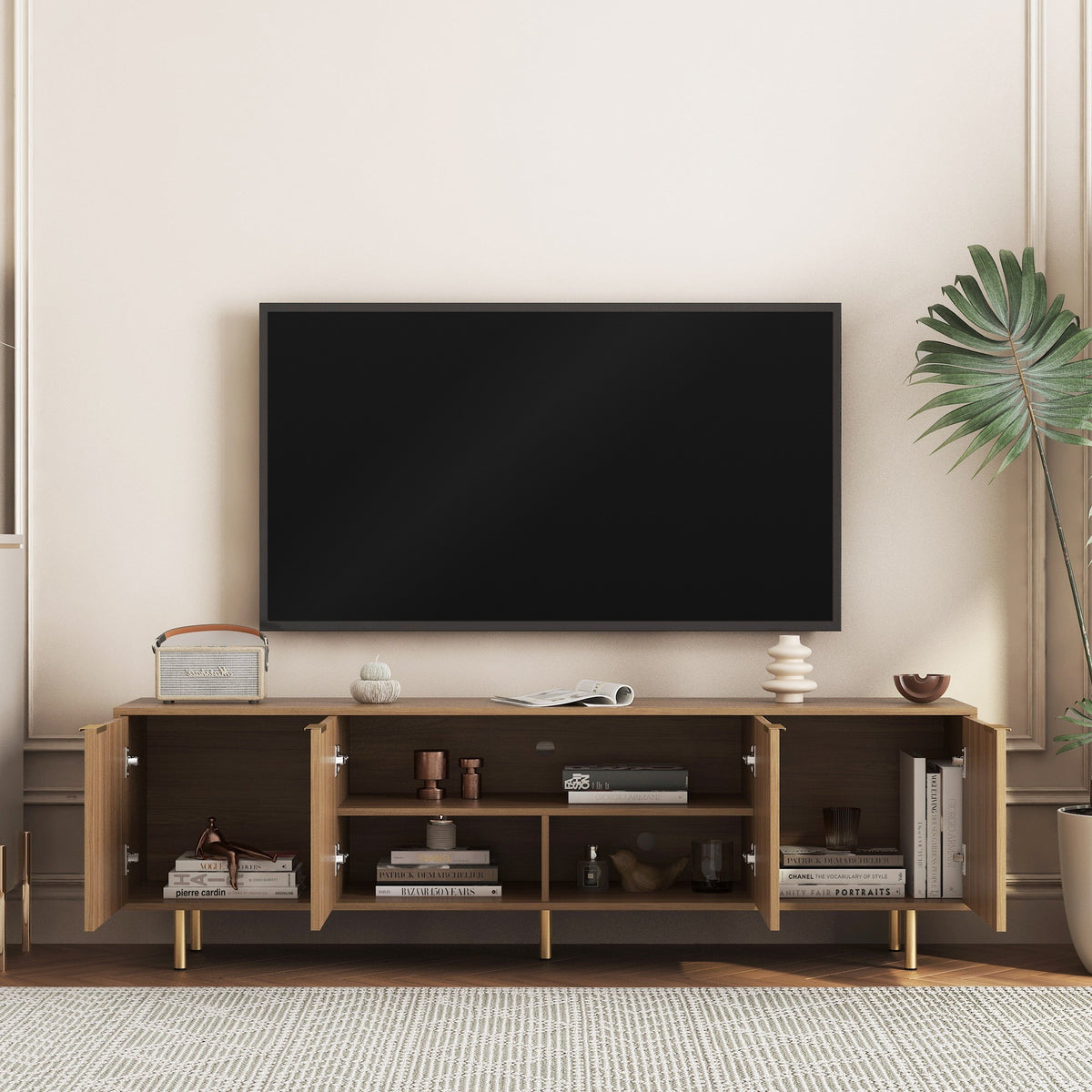 The Linden Fluted Media Console, Warm Wood, 68 in