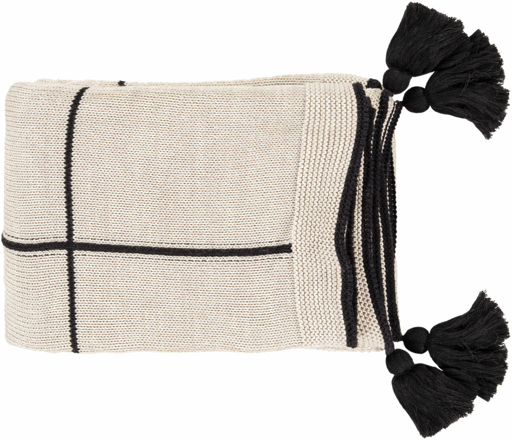 The Sloane Tasseled Knit Cotton Throw, Beige and Black