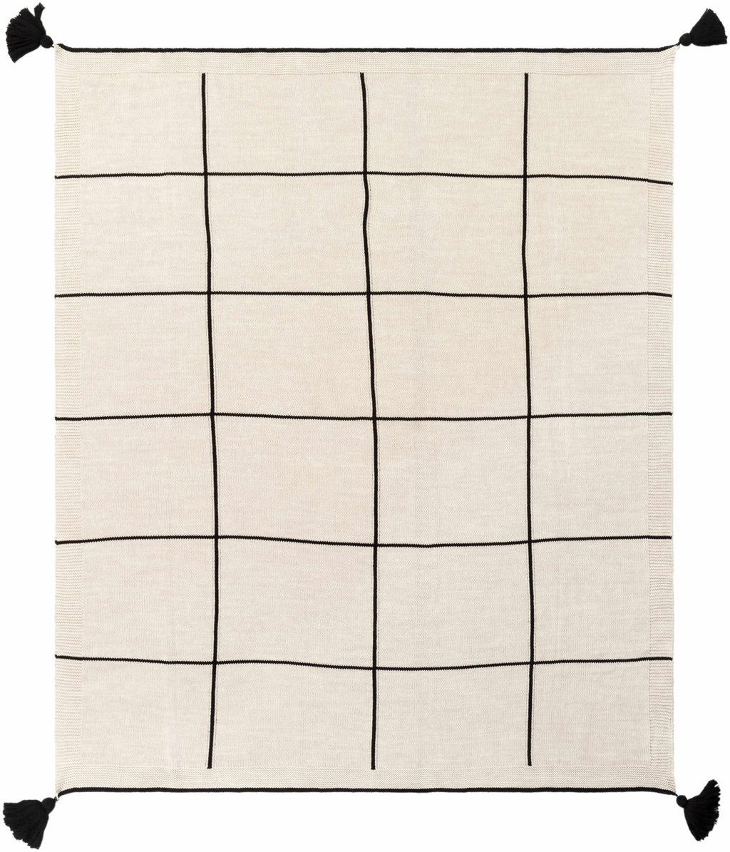 The Sloane Tasseled Knit Cotton Throw, Beige and Black