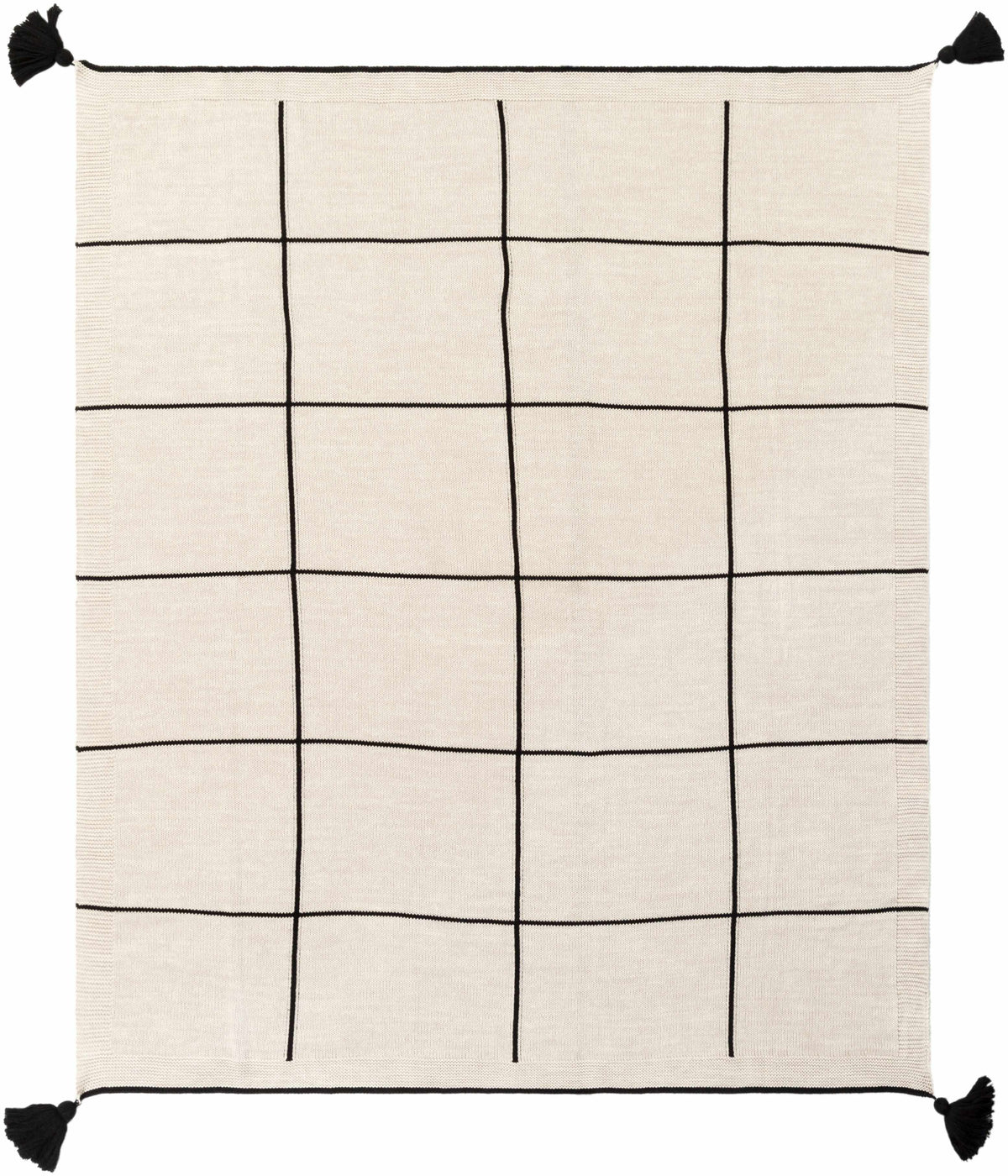 The Sloane Tasseled Knit Cotton Throw, Beige and Black