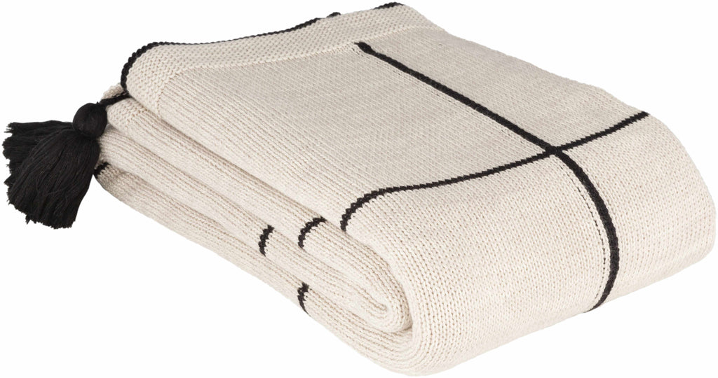 The Sloane Tasseled Knit Cotton Throw, Beige and Black