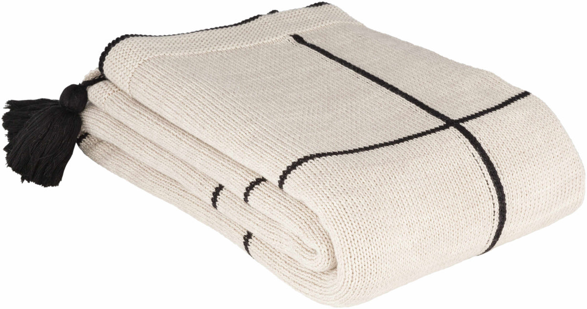 The Sloane Tasseled Knit Cotton Throw, Beige and Black