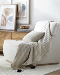 The Callie Stitched Cotton Throw, Cream with Black Tassels