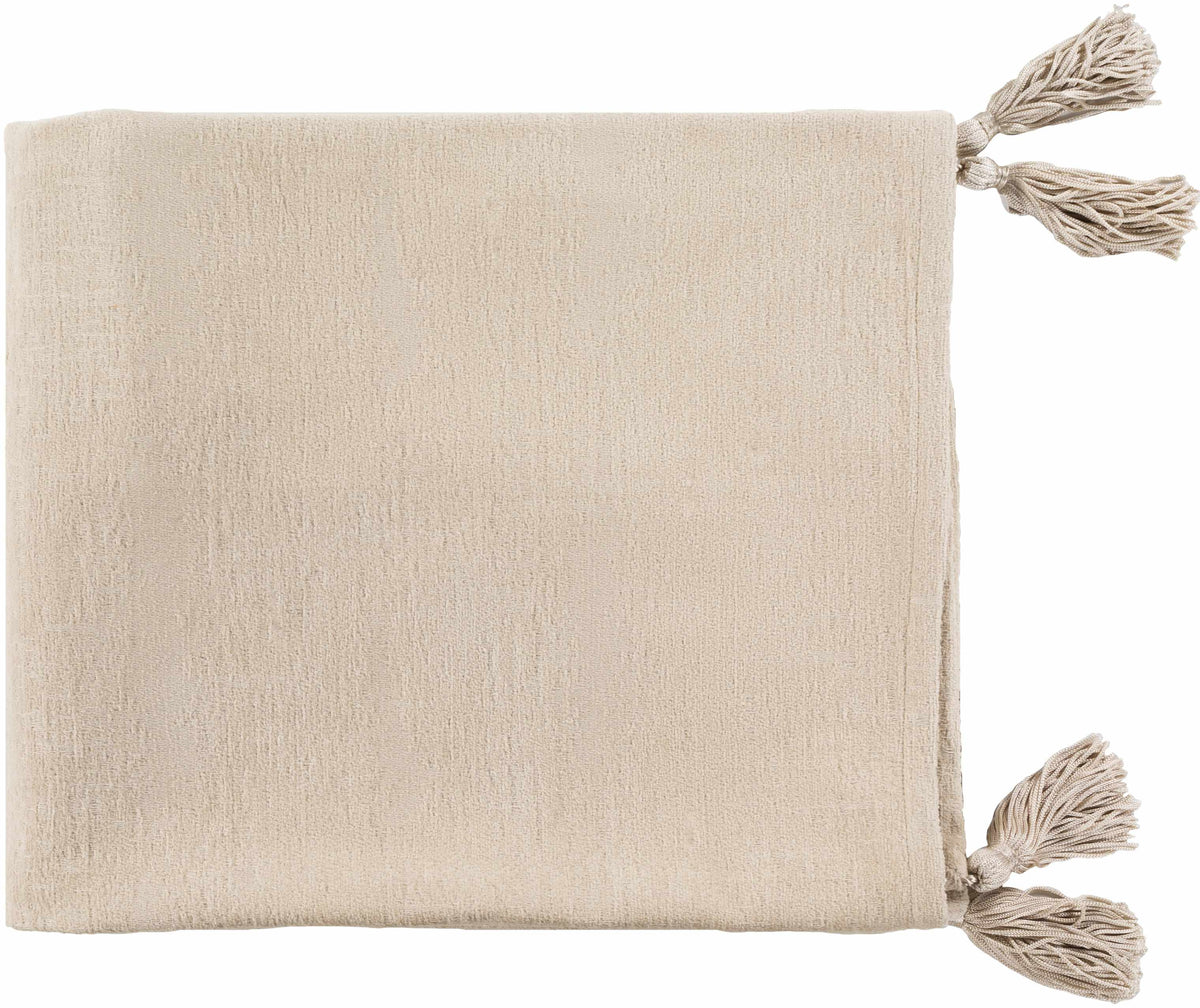 The Elsie Tasseled Woven Cotton Throw, Beige