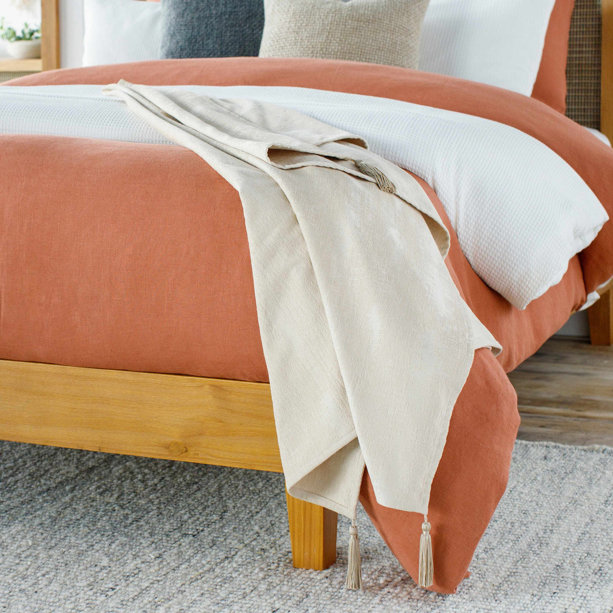 The Elsie Tasseled Woven Cotton Throw, Beige