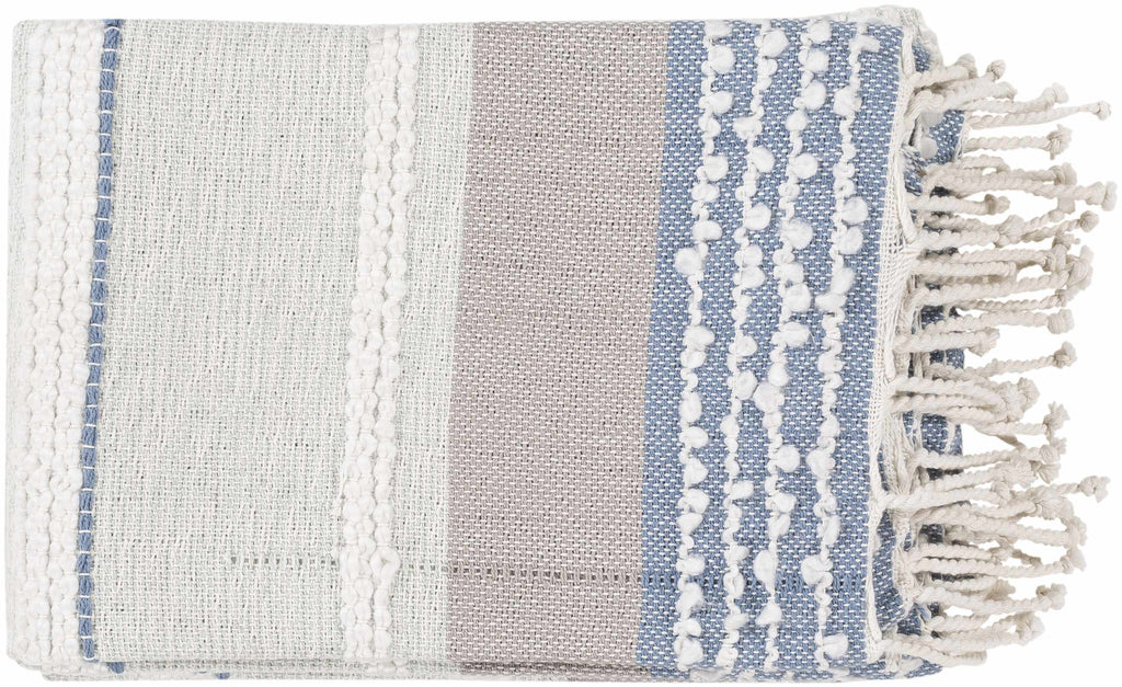 The Marina Hand-Woven Coastal Throw, Ivory and Soft Blue
