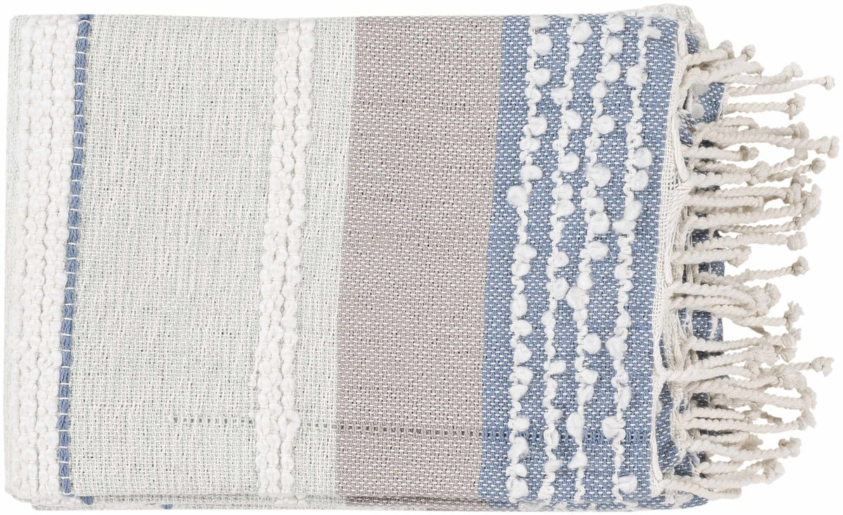 The Marina Hand-Woven Coastal Throw, Ivory and Soft Blue