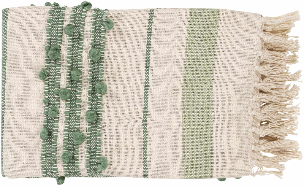 The Whitley Hand-Woven Cotton Throw, Cream and Sage Stripe