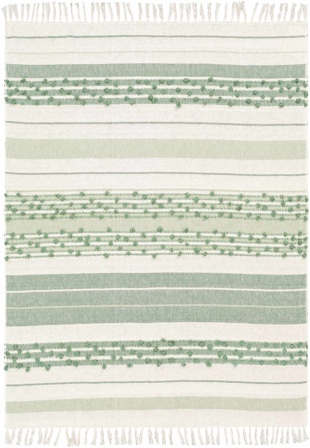 The Whitley Hand-Woven Cotton Throw, Cream and Sage Stripe