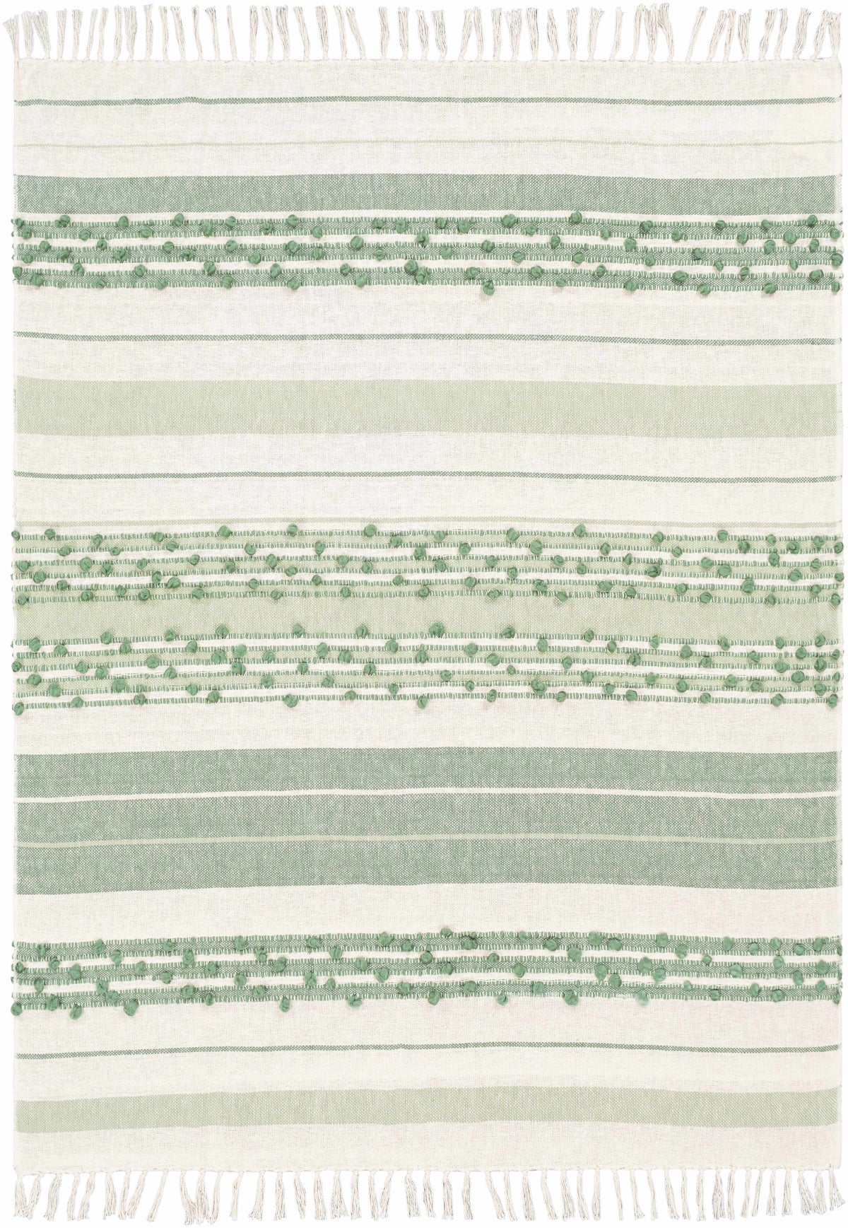 The Whitley Hand-Woven Cotton Throw, Cream and Sage Stripe